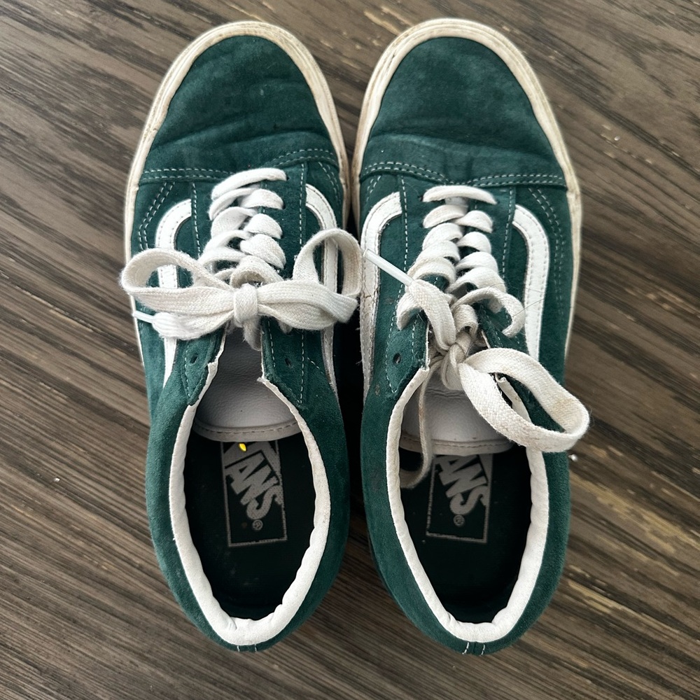 Vans Green and White Sneakers with Signature Stripe